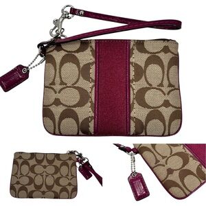 Coach Signature Small Wristlet Khaki/Passion Berry